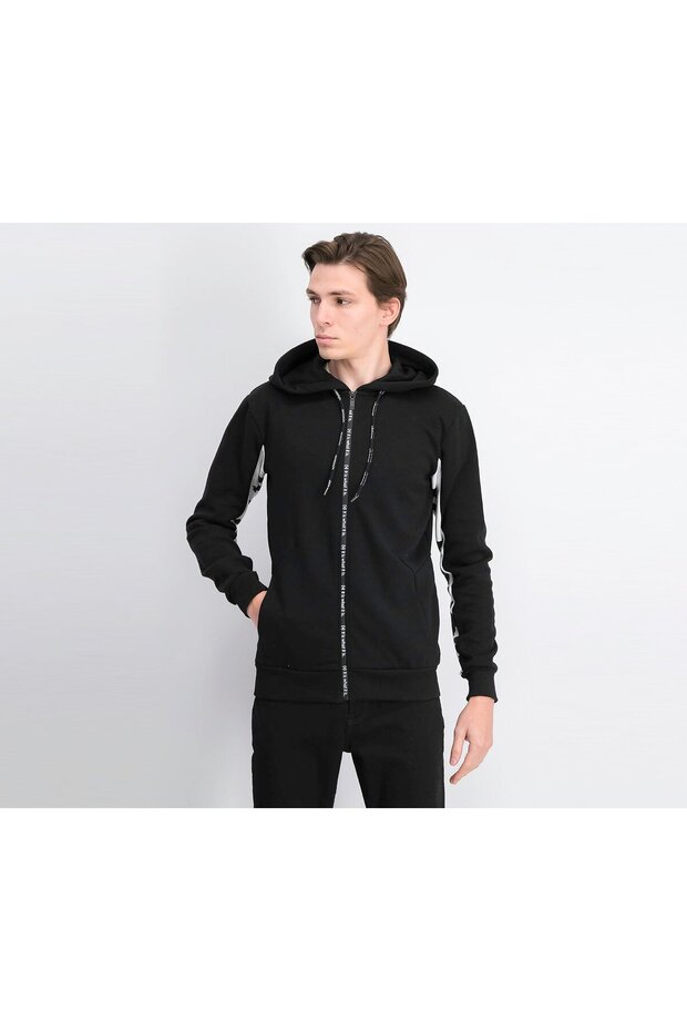 Men Full Zip Hooded Jacket, Black