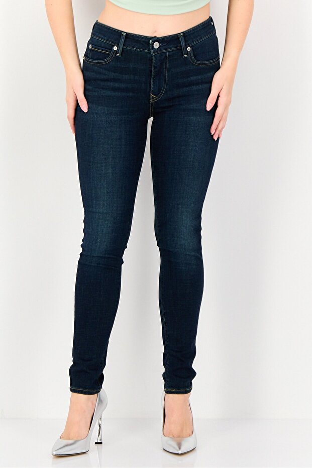 Women Skinny Fit Washed Stretchable Denim, Navy
