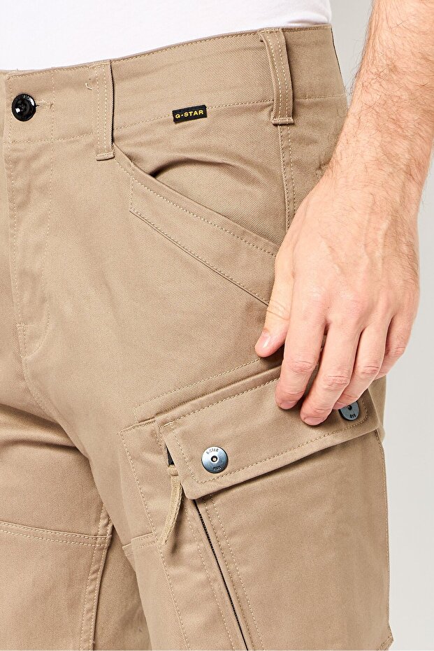 Men Regular Fit Solid Stretchable Cargo Pants, Tan - 3