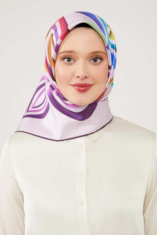 وشاح حريري نقي بنمط قطرات الأرجواني - 3