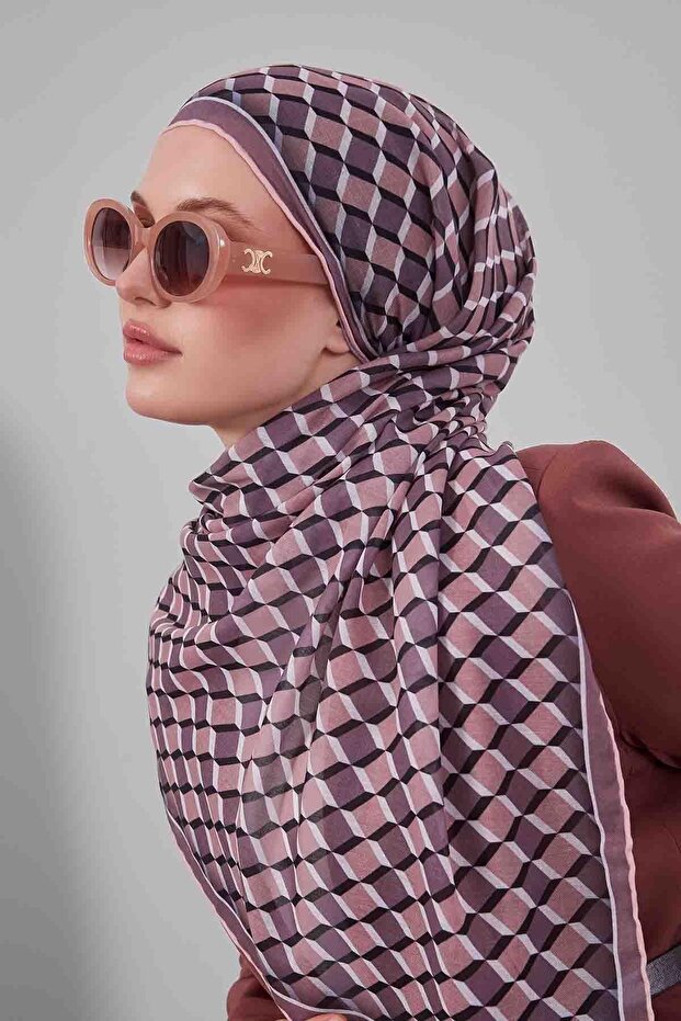 Salmon cube pattern soft scarf - 1