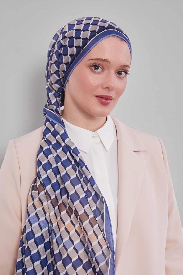 نمط مكعب الدنيم الأزرق وشاح ناعم - 2