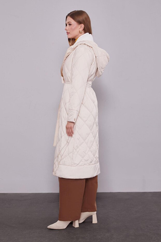 Bej Kapitone Model Maxi Boy Mont - 3