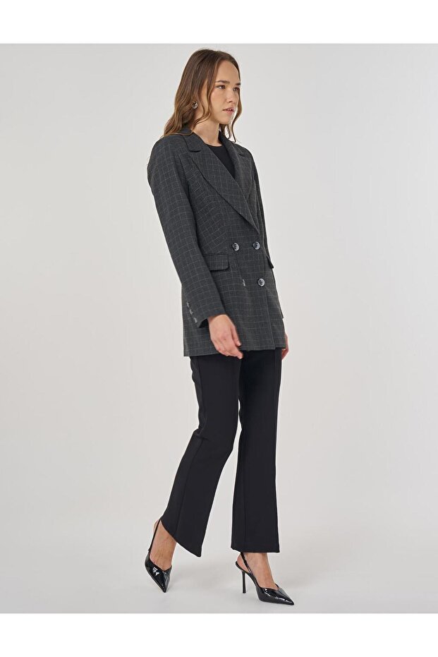 Ekose Desen Blazer Ceket Füme - 2