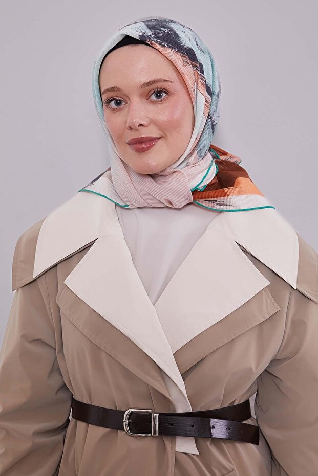 وشاح قطني بنمط مختلط باللون البني المر - 2