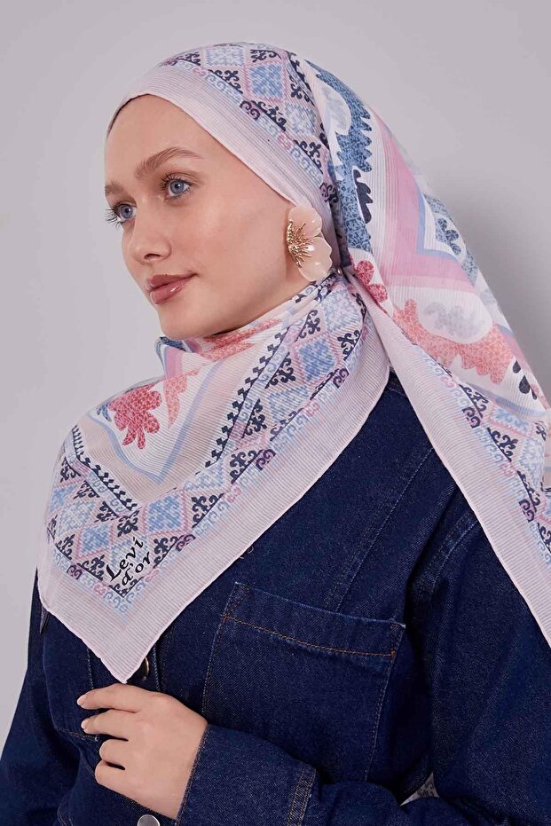 وشاح قطني بنمط مطبوع بالبودرة - 1