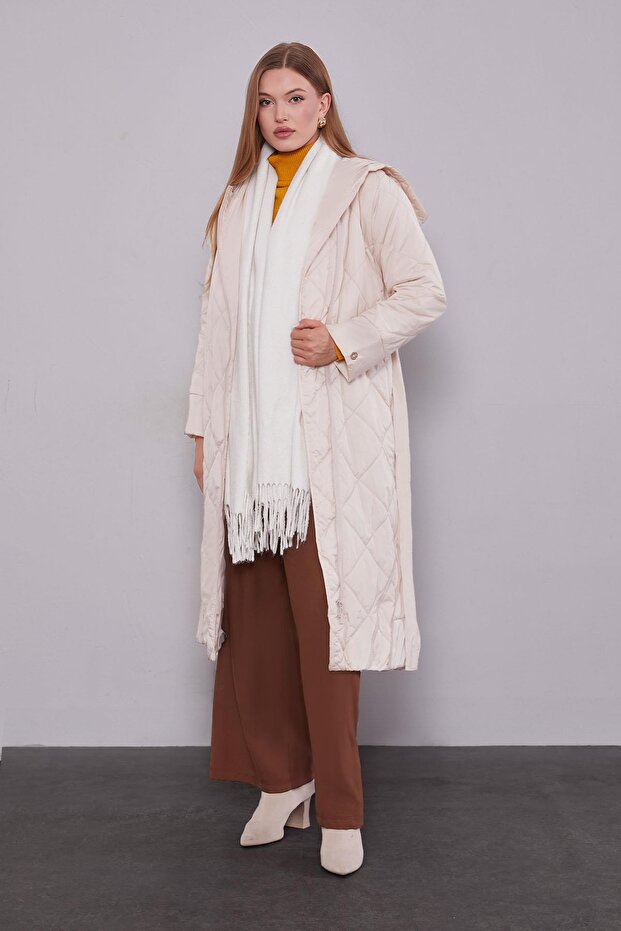 Bej Kapitone Model Maxi Boy Mont - 1