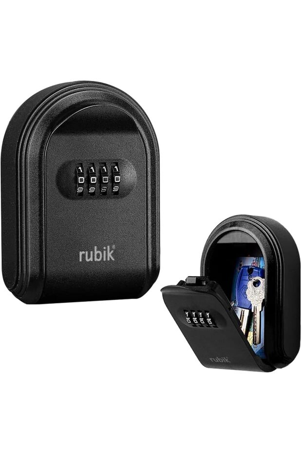 Outdoor Key Storage Safe Box, Wall-Mounted 4-Digit Combination Lock KS826 (Full Black)