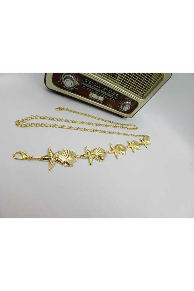 Starfish and Seashell Pattern Chain Women's Trouser Belt, Dress Belt, Coat Belt