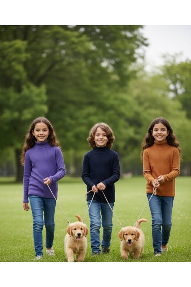 Unisex Children's Long Sleeve Full Turtleneck Corded Fabric Kaskorse Cotton Sweater Body 3 Pieces Purple Navy Orange