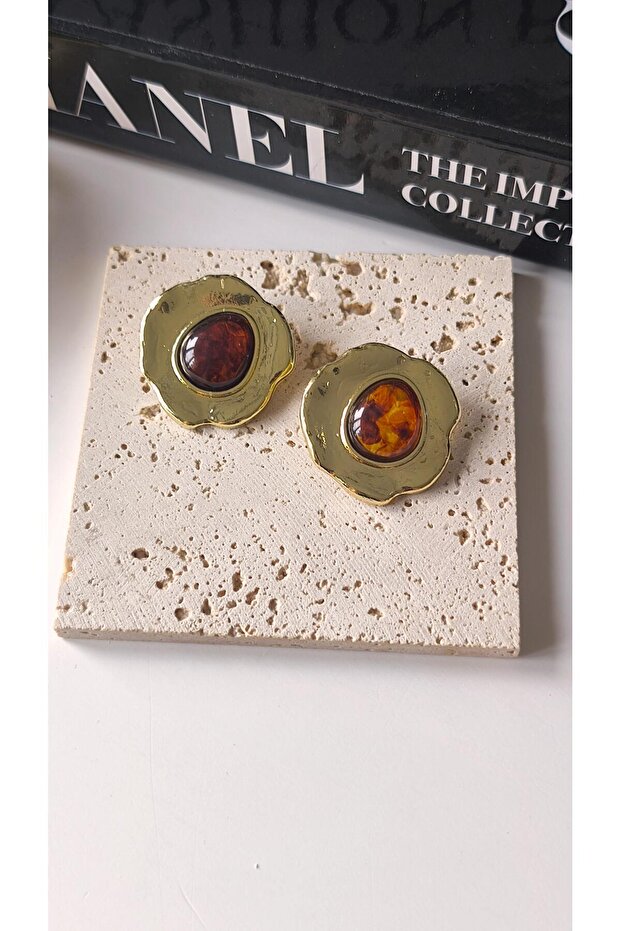 Colorful oval stone embellished hammered edge hoop earrings