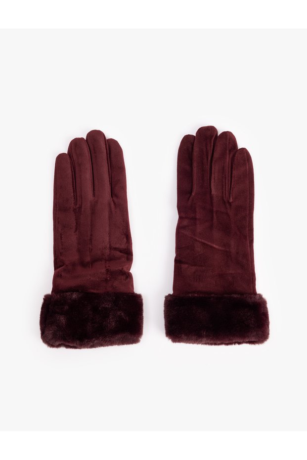 Suede Look Gloves with Faux Fur Detail