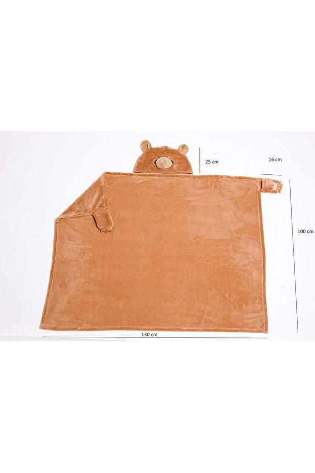 Throw Fleece Blanket Cape Bear 100 x 130 cm, Polyester, Brown