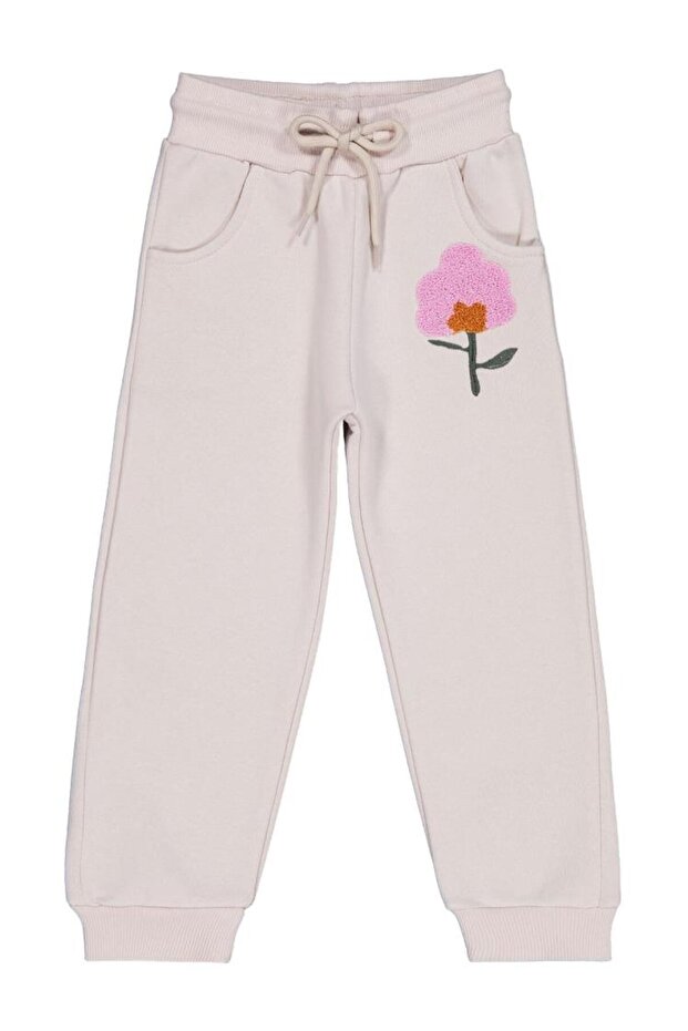 Flower Embroidered 2-5 Years Old Sweatpants - Beige 3-4 Years Old
