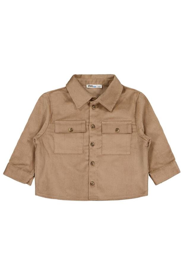 Double Pocket Velvet Shirt for Ages 2-5 - Beige 4-5 Years