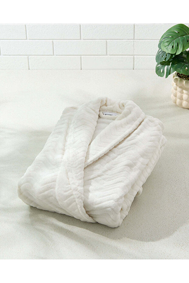 Cream Flannel Fleece Bathrobe (XXL)