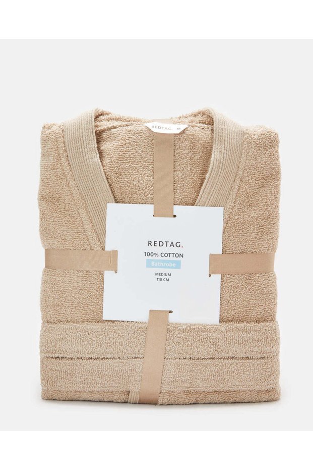 Beige Essence Kimono Bathrobe With Ribbed Border