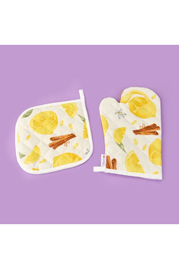 Soft Nemo Oven Mitt and Pot Holder - Ecru / Yellow - 17X28 cm + 20X20 cm