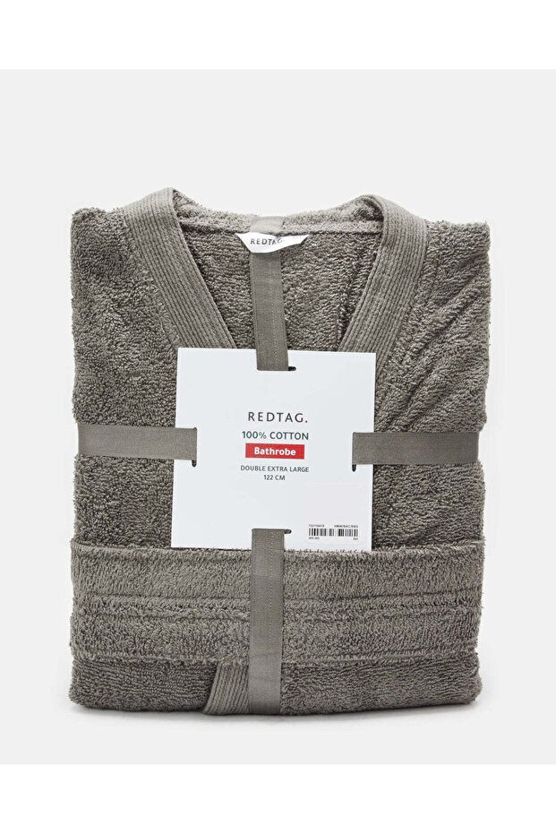 Grey Essence Kimono Bathrobe With Ribbed Border