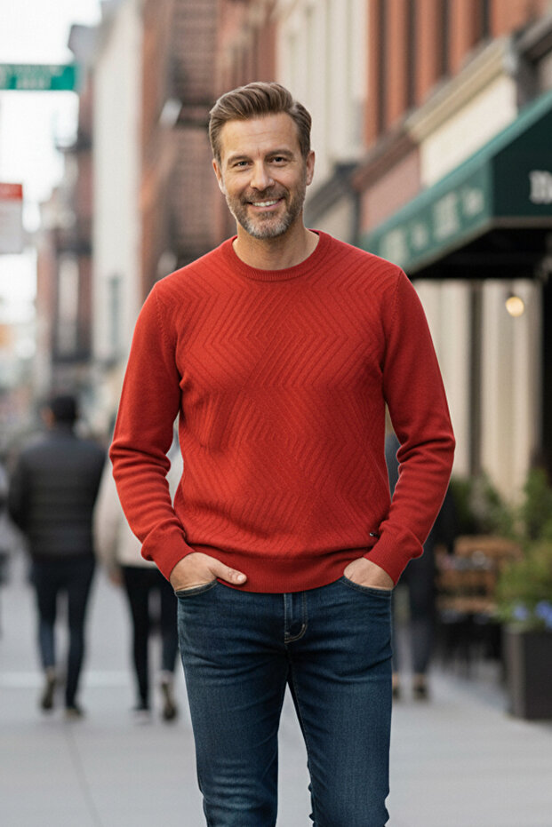 سترة رجالية بياقة دائرية ونقشة هندسية - 3