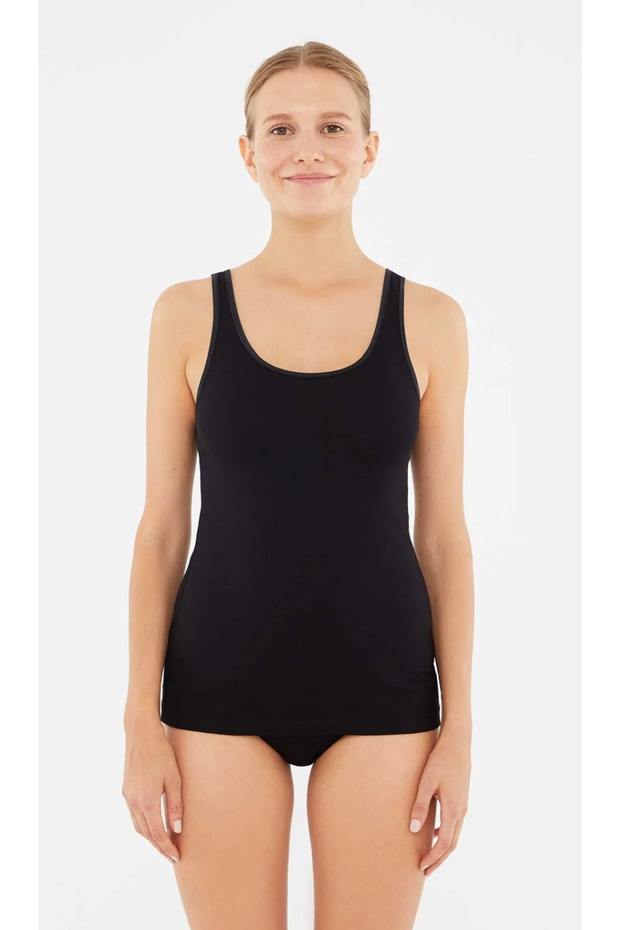 Kadın Geniş Yaka - Kalın Askılı, Basic % 95 Cotton 2'li Atlet - 4