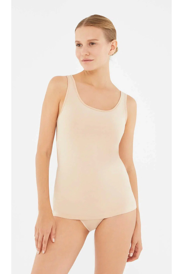 Kadın Geniş Yaka - Kalın Askılı, Basic % 95 Cotton 2'li Atlet - 4