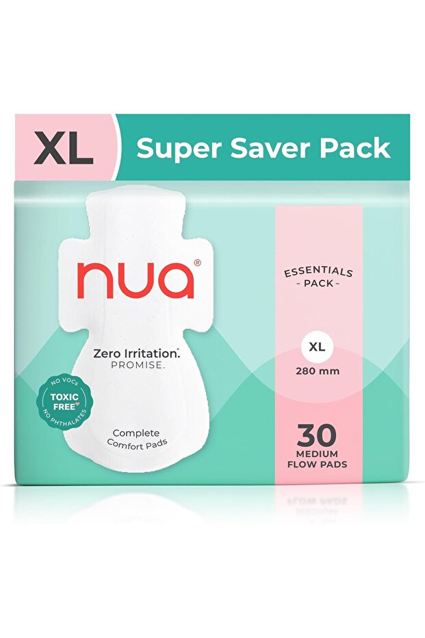 Sanitary Pads for Women, Toxic-Free & Rash-Free, Unscented, Leakproof Complete Comfort Essentials Pack for Medium Flow (30 Pads)