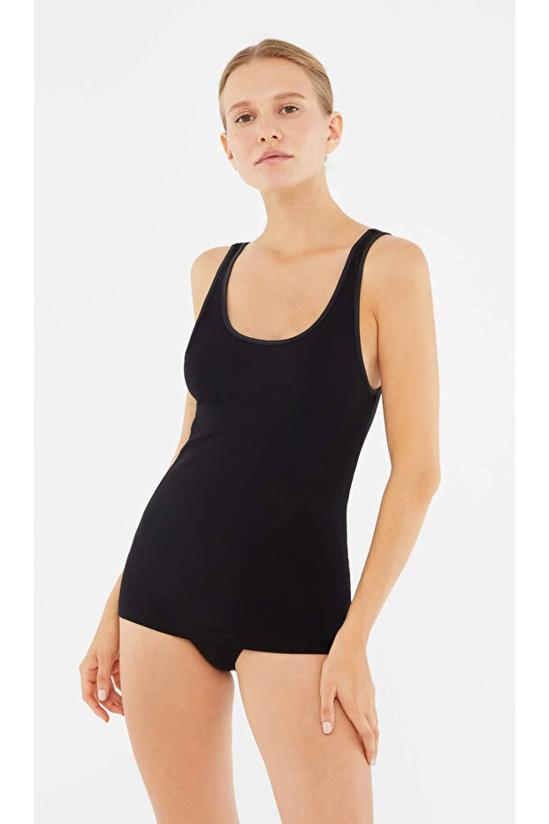 Kadın Geniş Yaka - Kalın Askılı, Basic % 95 Cotton 2'li Atlet - 1