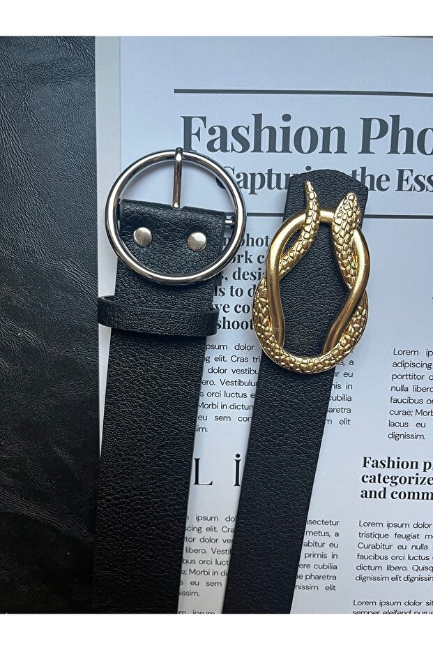 Advantageous Set of 2 Snake Patterned Gold Buckle Belts and Round Patterned Silver Buckle Belts
