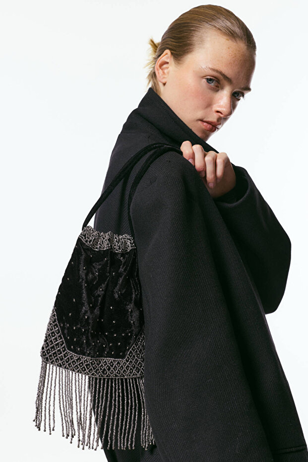 Kadife boncuklu çanta - 1