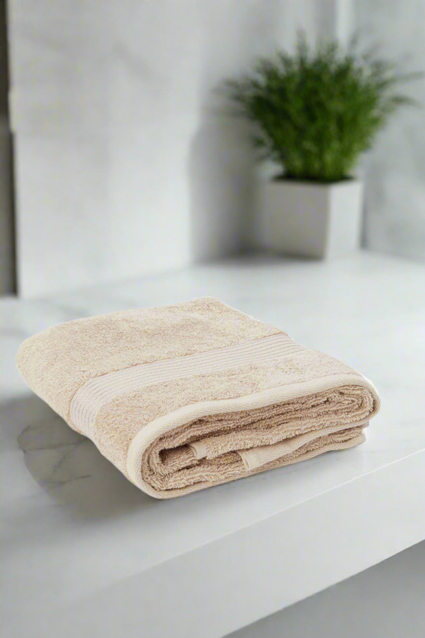 Taupe Soft Cotton Bath Towel With Viscose Border