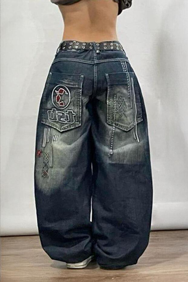 Navy D2T Vintage Washed Baggy Y2K Trousers