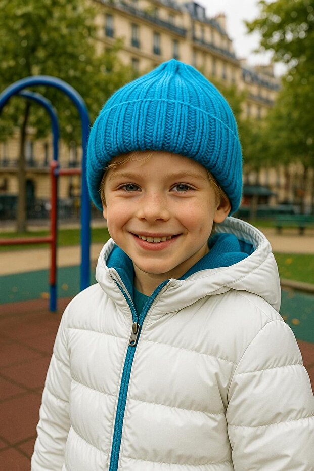 Turquoise Corded Fabric Wool Boy's Beret 7-12 Years