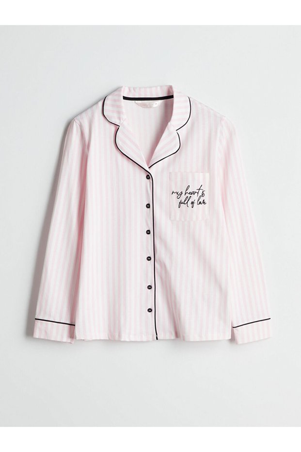 Mg trenden ecru shirt collar embroidered women's pajama top