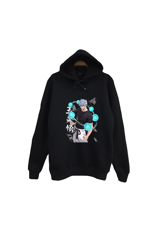 Jujutsu Kaisen Satoru Gojo Anime Printed Unisex 100% Cotton Black Hooded Sweatshirt