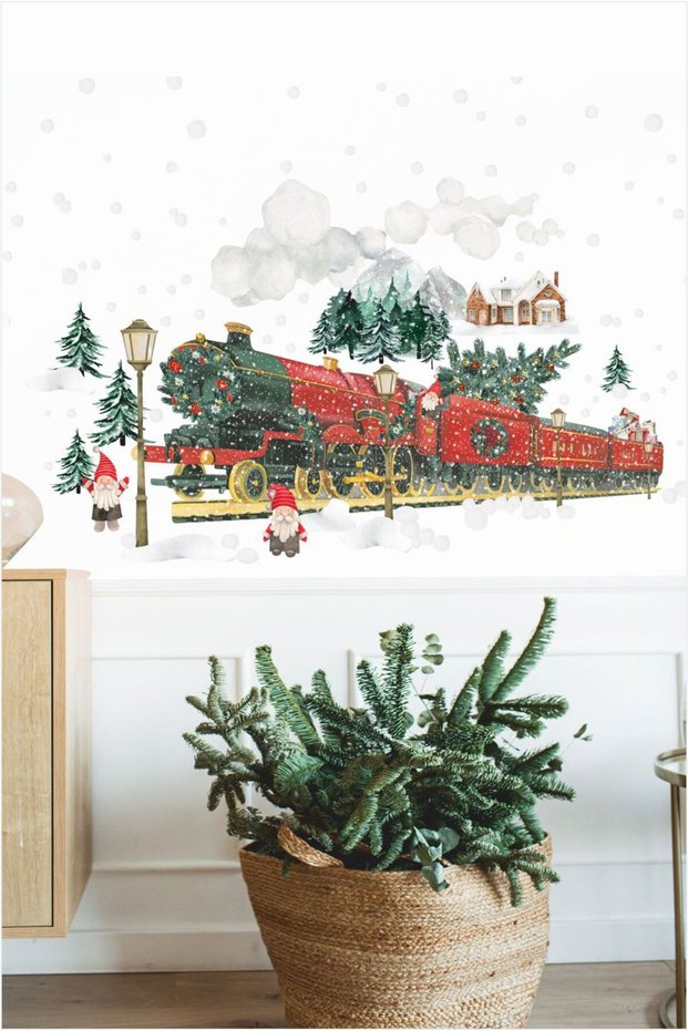 Locomotive Kar Excitement New Year Set Children's Room Wall and Glass Sticker
