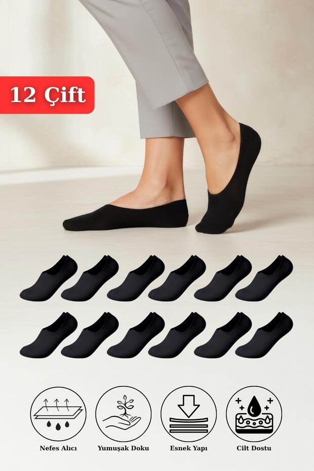 12 Pairs Women's Black Flexible Cotton Knitted Ballerina Socks 1020
