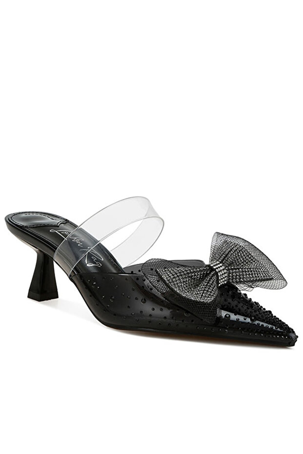 Women Embellished Bow Kitten Heels in Black