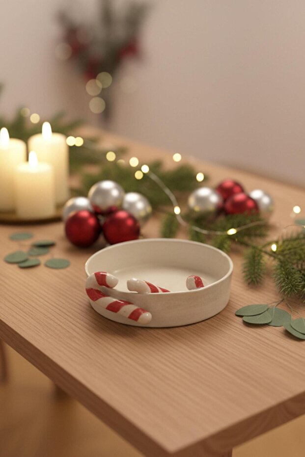 Candy Cane Patterned Ceramic Plate - 2