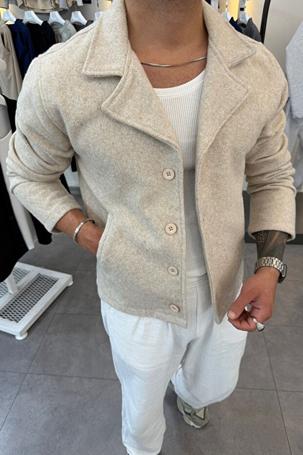 Slimfit Collared Button Closure Unlined Side Pocket Cashmere Jacket - 1