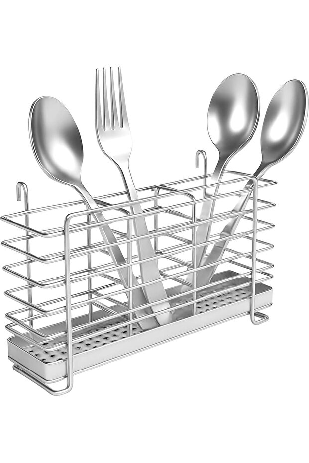 KESOL Sturdy 304 Stainless Steel Utensil Drying Rack Basket Holder with Hooks 3 Divided Compartments, Rust Proof, No Drilling