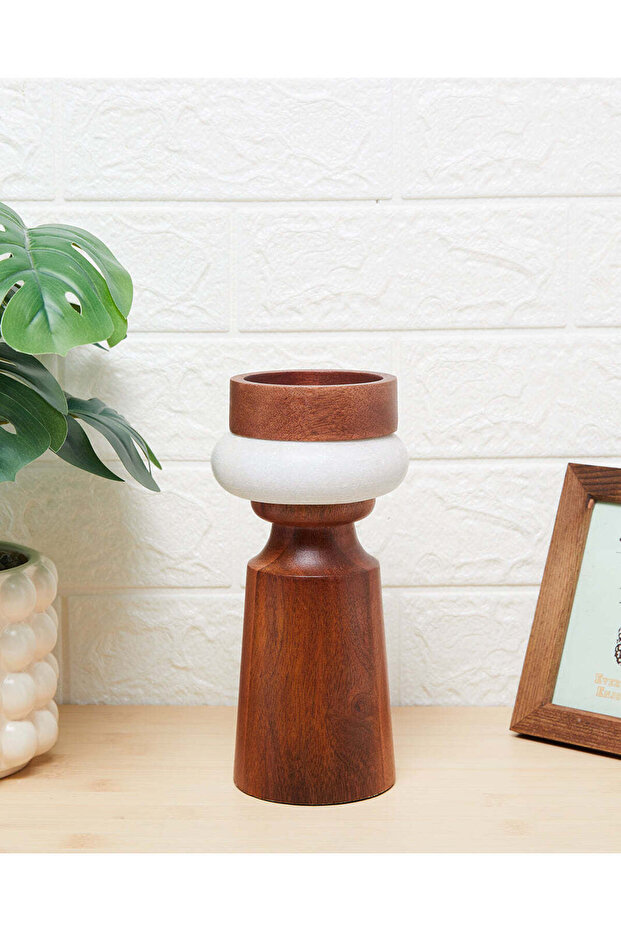 Brown Midmod Pillar Candle Holder
