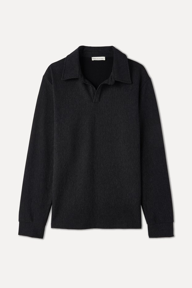 Men's Anthracite Striped Polo Collar Sweatshirt