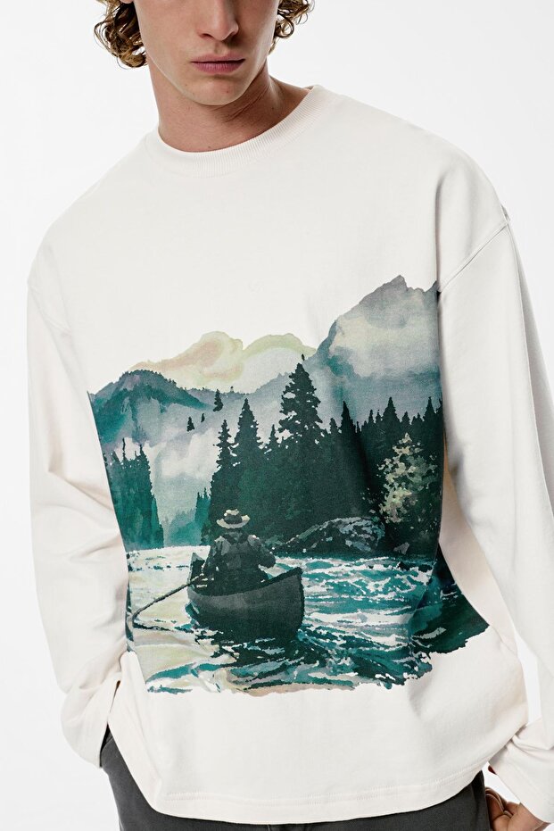 Beyaz grafikli sweatshirt - 6