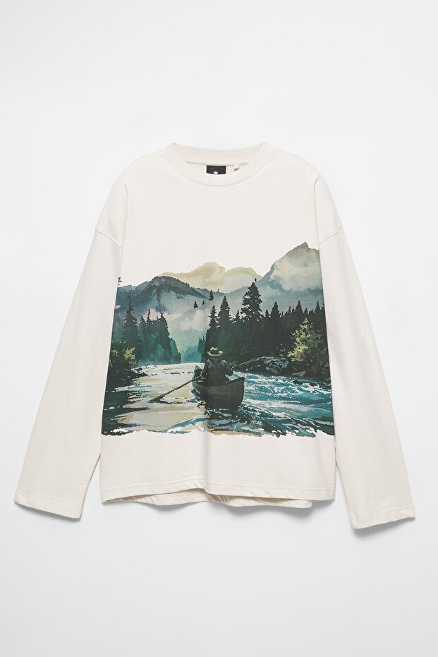 Beyaz grafikli sweatshirt - 7