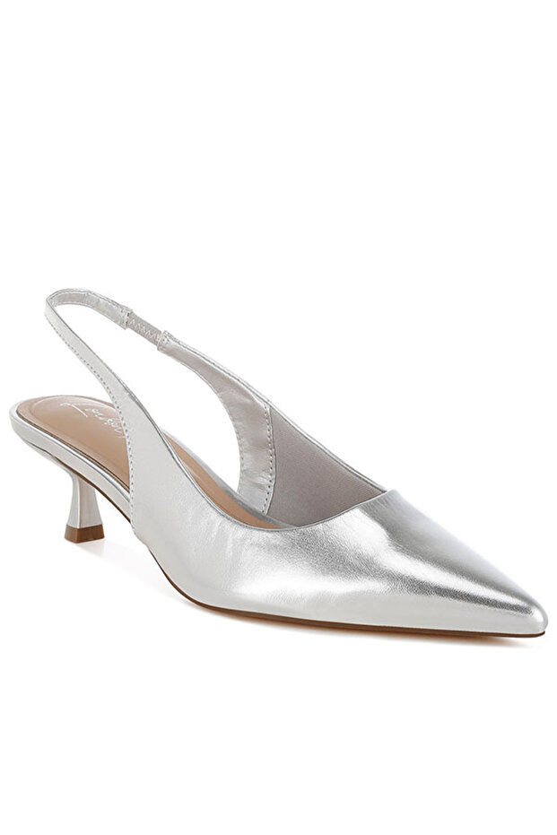 Women Kitten Heel Metallic Slingback Sandals