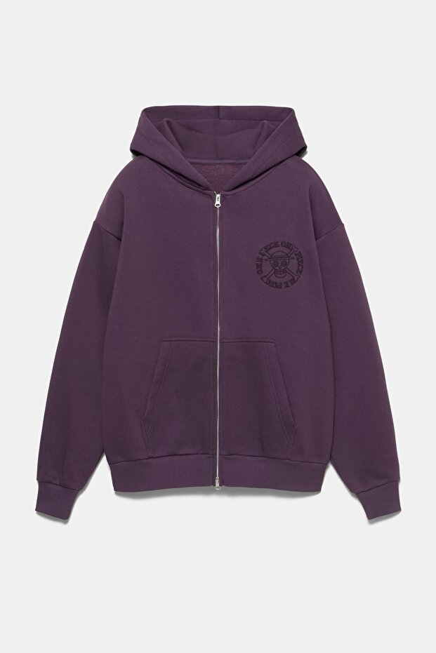 Fermuarlı kapüşonlu One Piece sweatshirt - 6