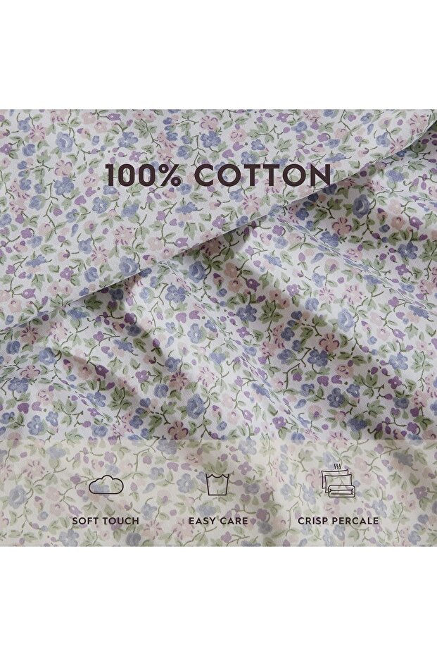 Home - Cotton Percale Bed Sheet Set, Twin, Imogen Purple, 300 Thread Count - 7