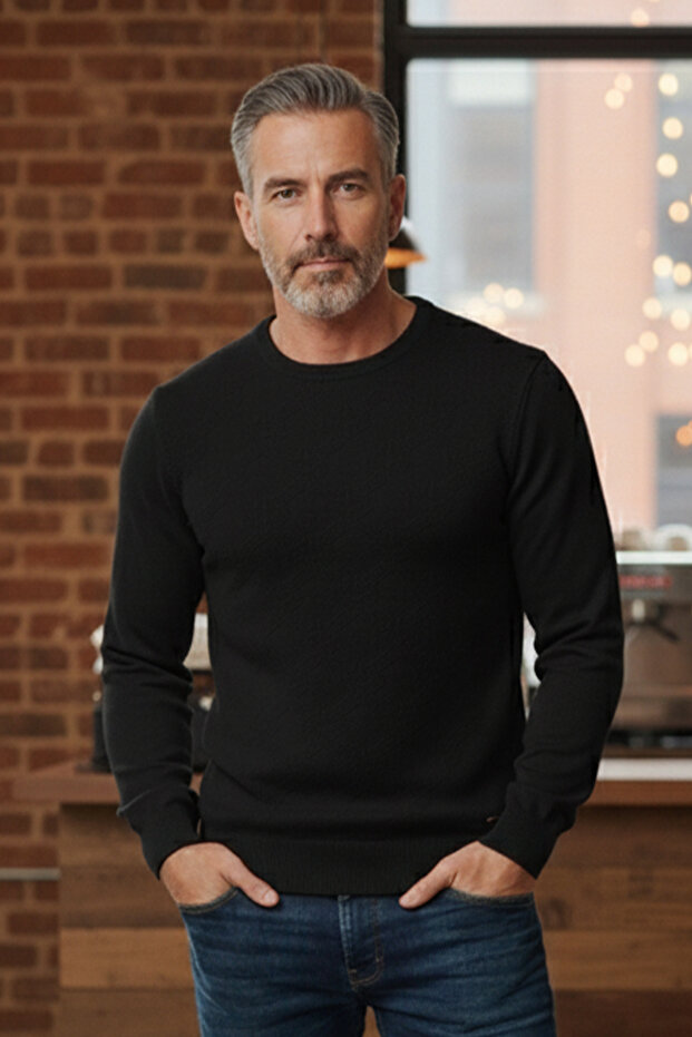 Men's Crew Neck Geometric Pattern Sweater - 3