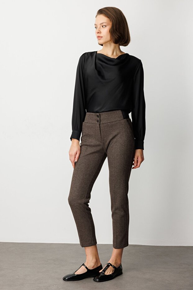 Çift Düğmeli Dar Paça Pantolon - 2